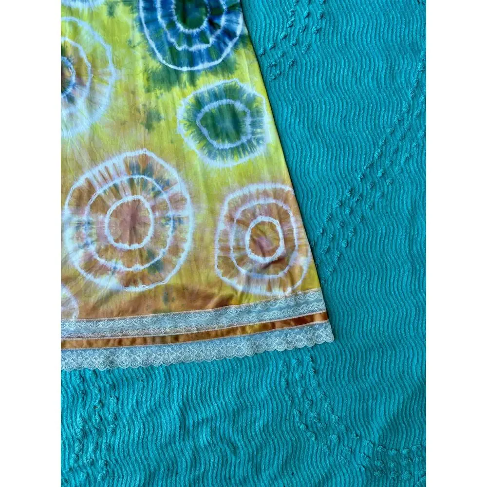 Hand Dyed Vintage Rainbow Multi Color Shibori Dye Slip Dress Reworked Loungewear